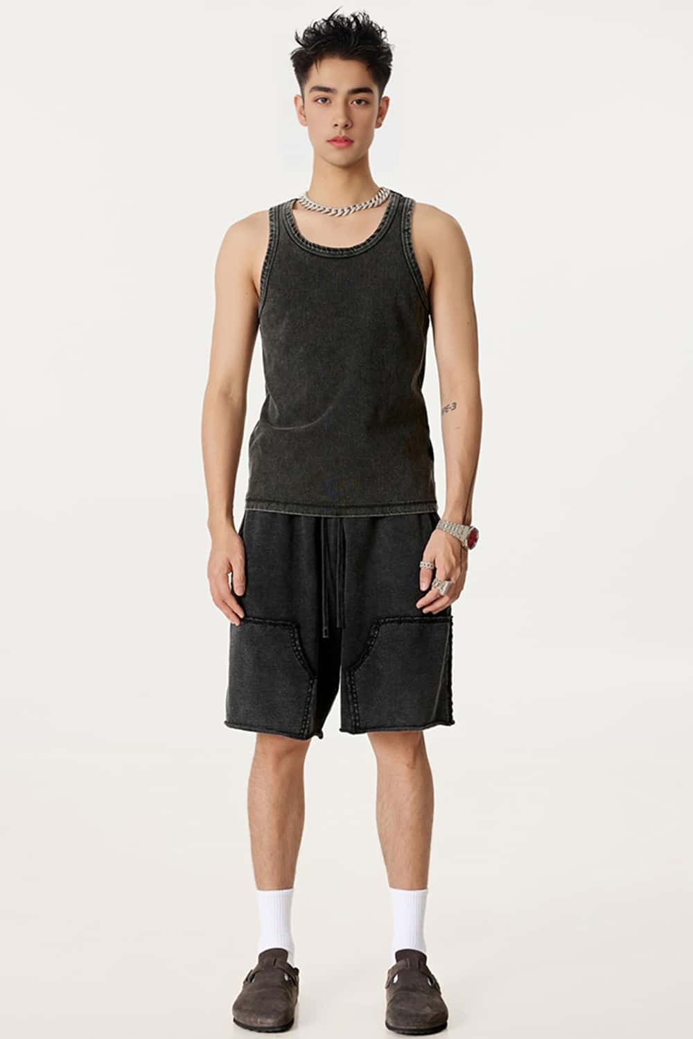 Washed Tie-Dye Patchwork Cargo Shorts