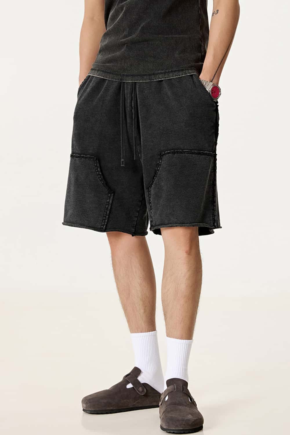 Washed Tie-Dye Patchwork Cargo Shorts