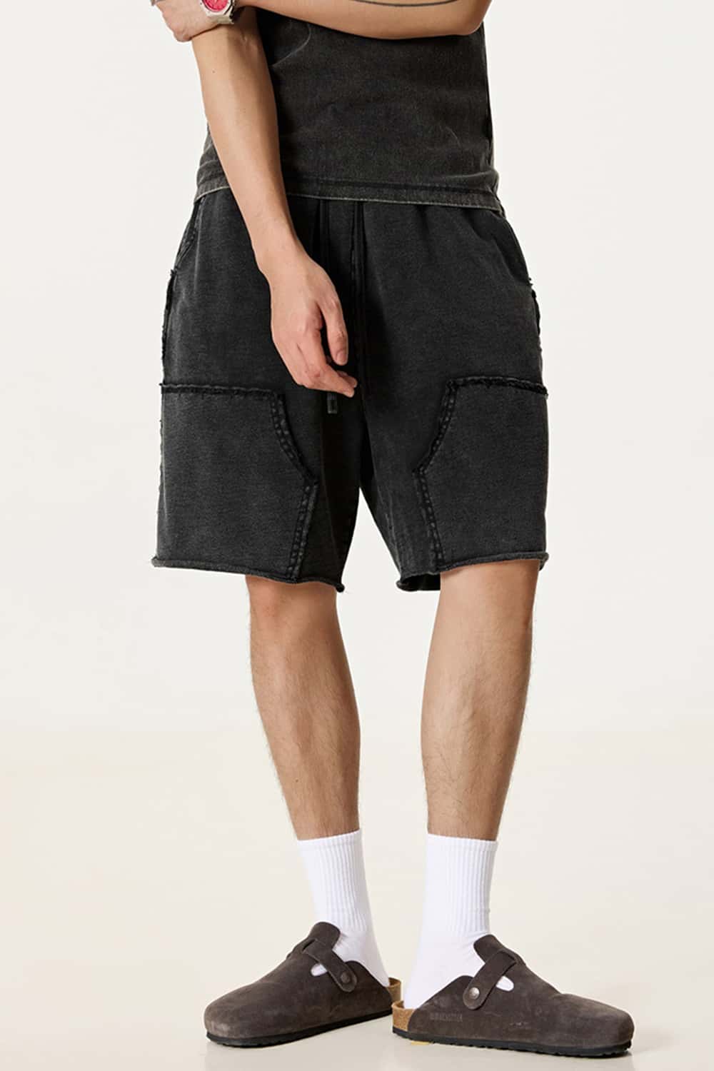 Washed Tie-Dye Patchwork Cargo Shorts
