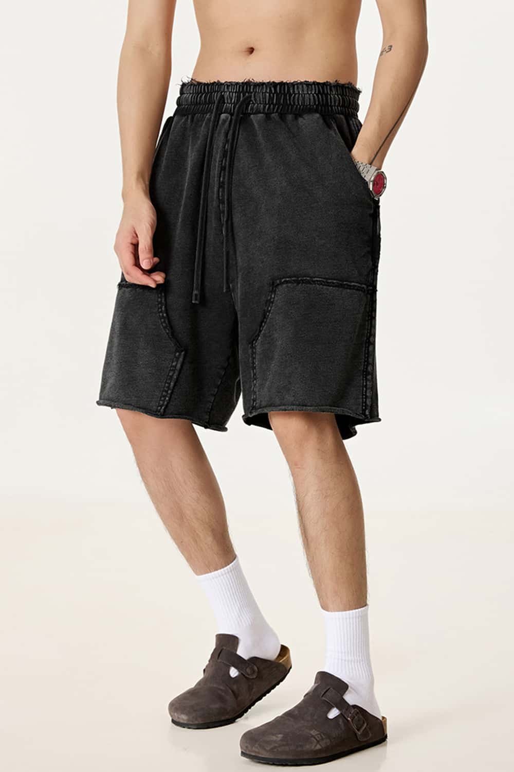 Washed Tie-Dye Patchwork Cargo Shorts