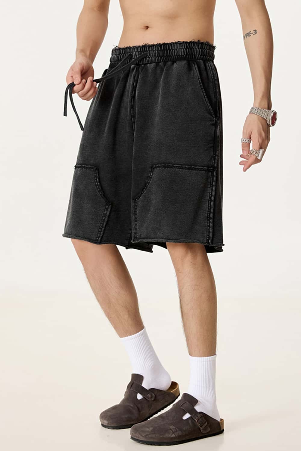 Washed Tie-Dye Patchwork Cargo Shorts