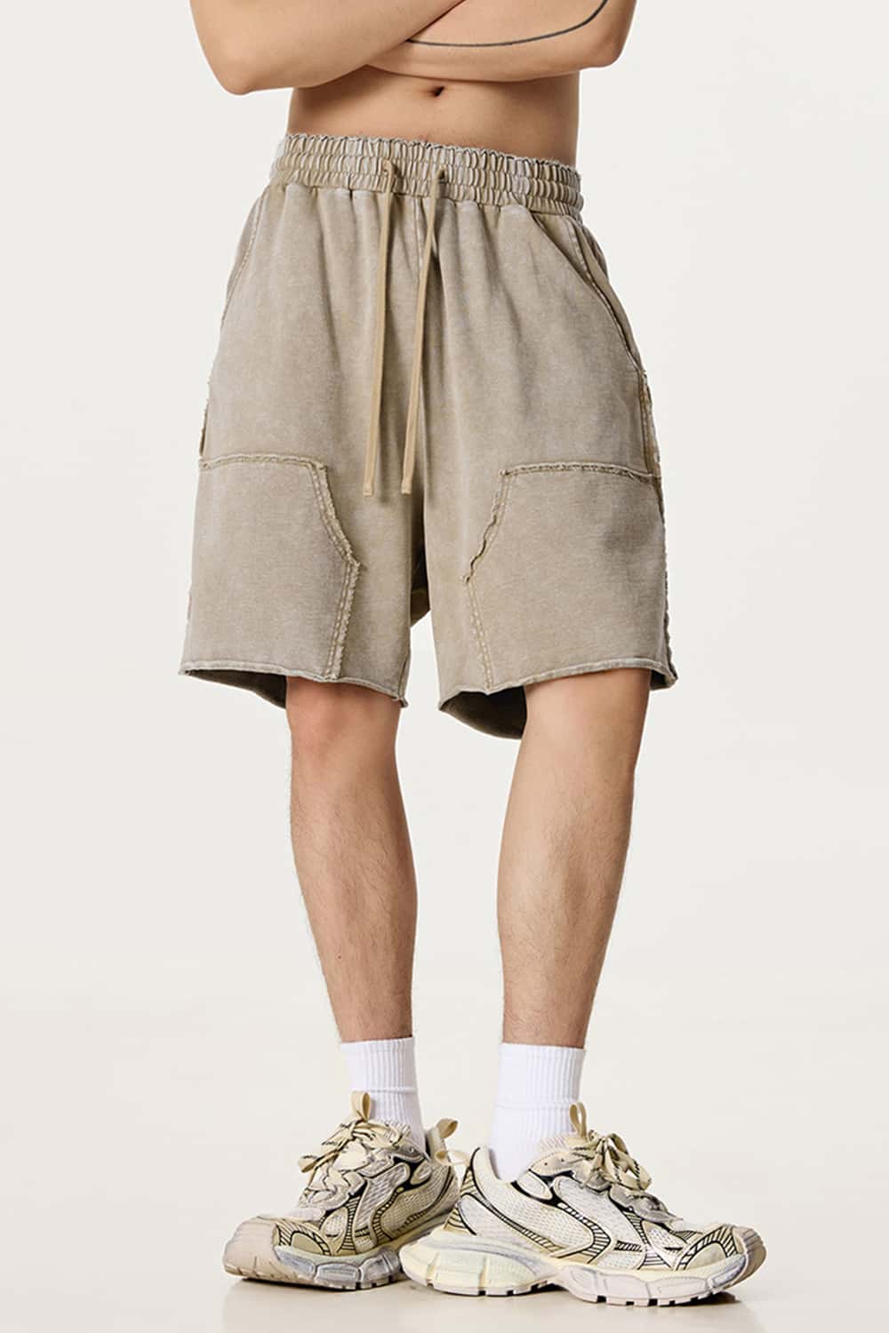 Washed Tie-Dye Patchwork Cargo Shorts