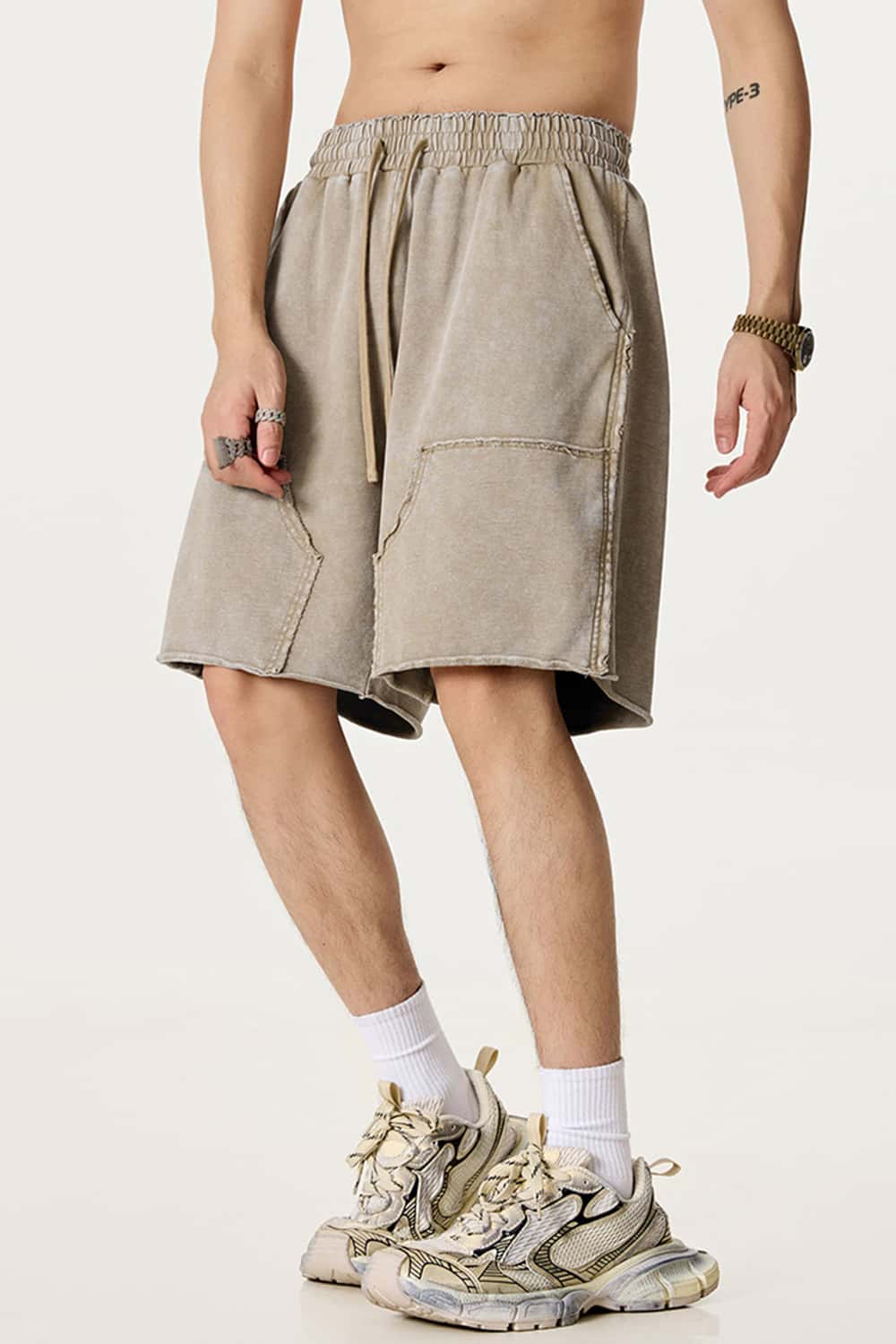 Washed Tie-Dye Patchwork Cargo Shorts