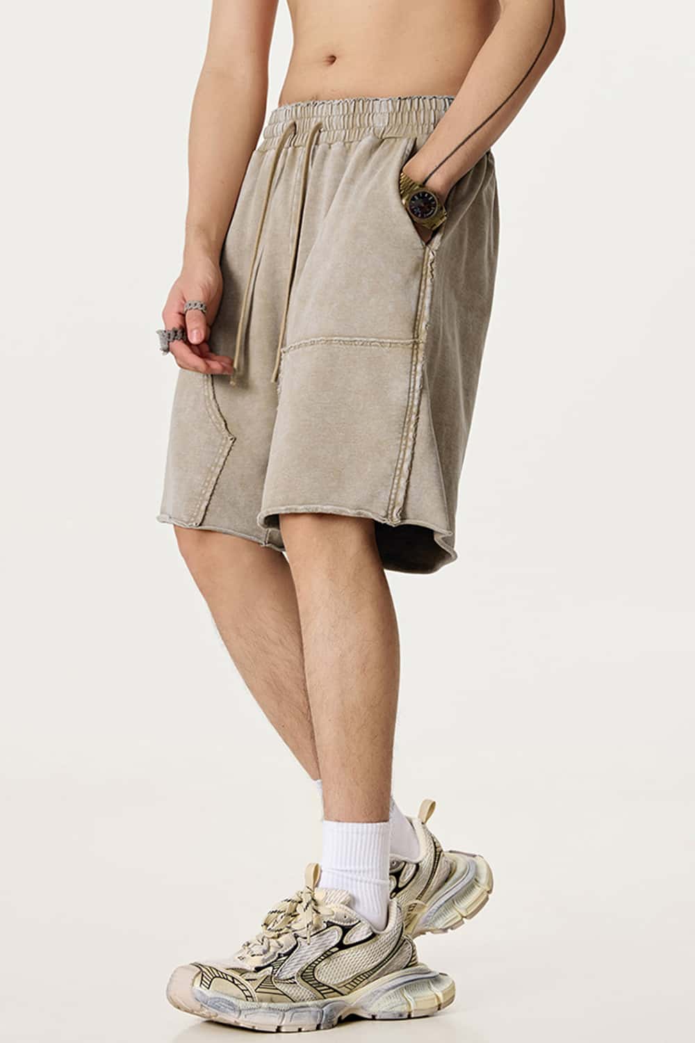 Washed Tie-Dye Patchwork Cargo Shorts