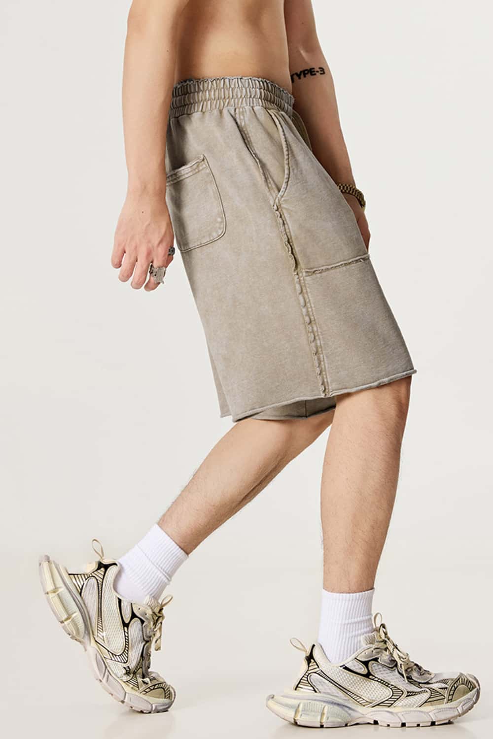 Washed Tie-Dye Patchwork Cargo Shorts