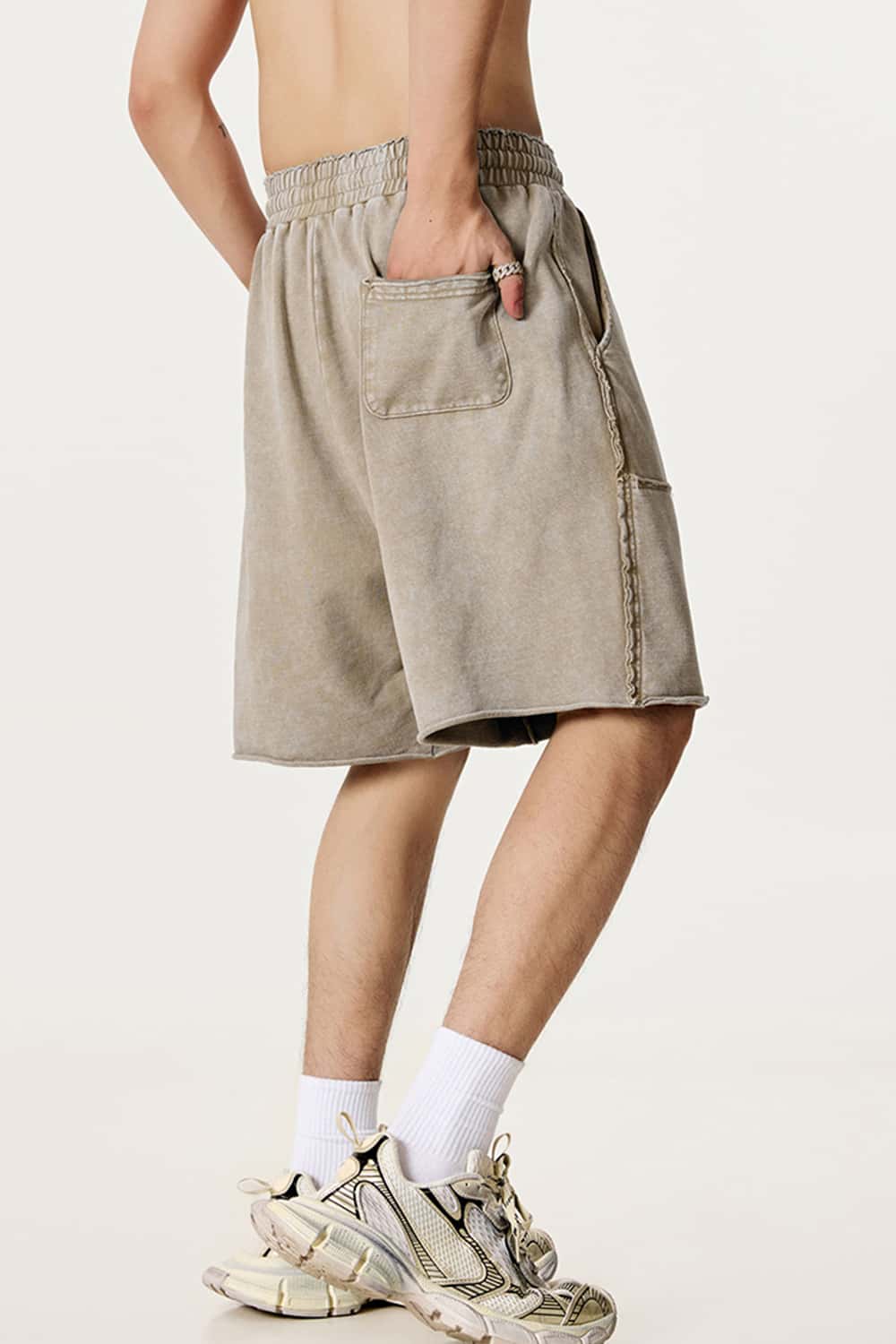 Washed Tie-Dye Patchwork Cargo Shorts