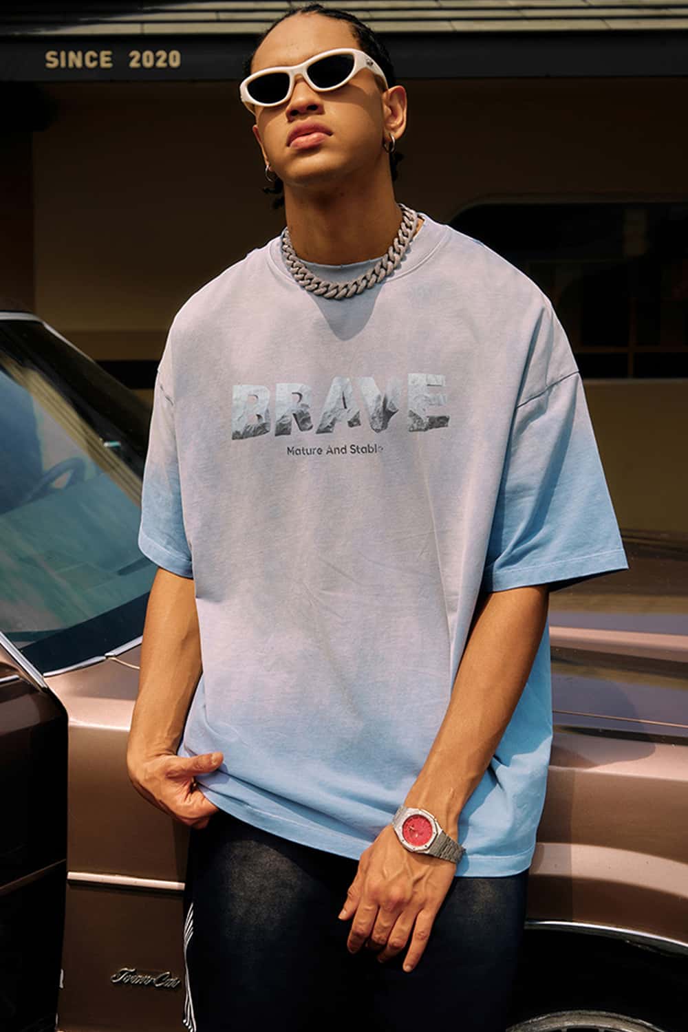 Heavyweight Tie-Dye Washed Distressed Letter T-Shirt