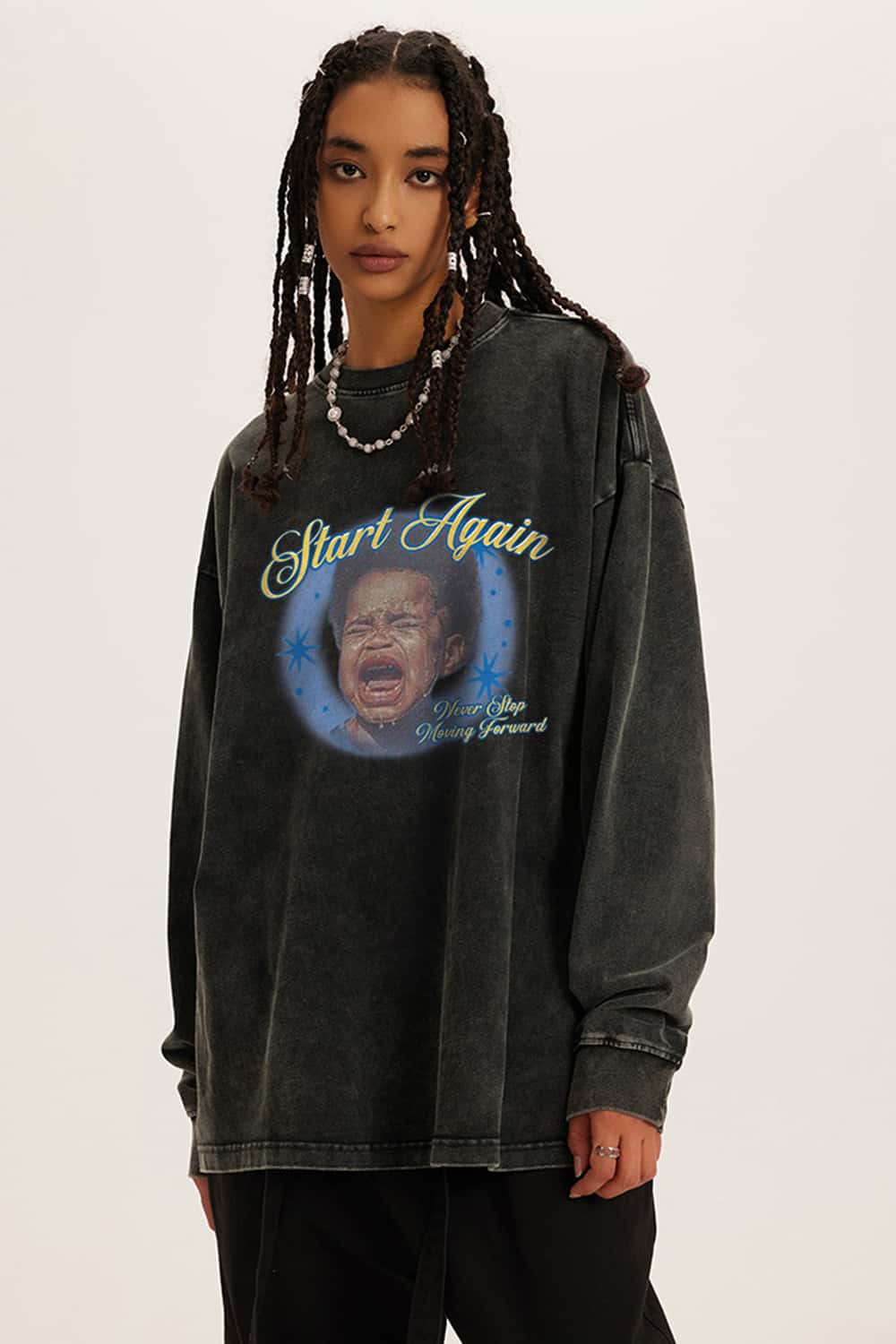 Graphic Washed Rock Style Long Sleeve T-Shirt