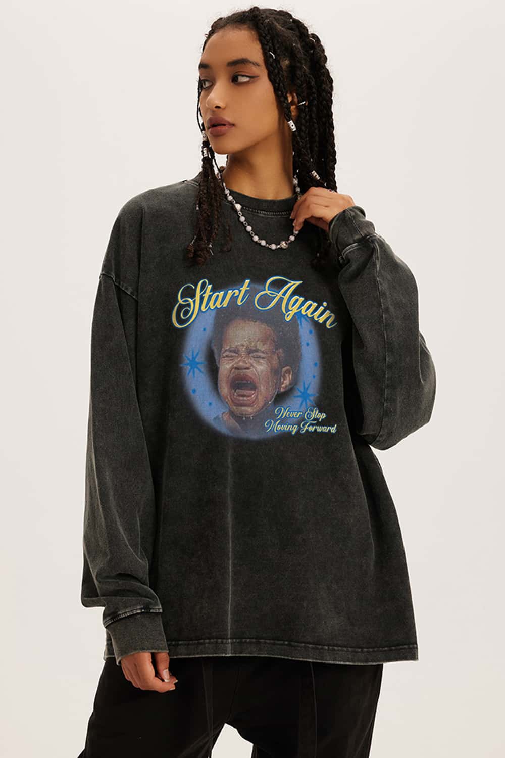 Graphic Washed Rock Style Long Sleeve T-Shirt