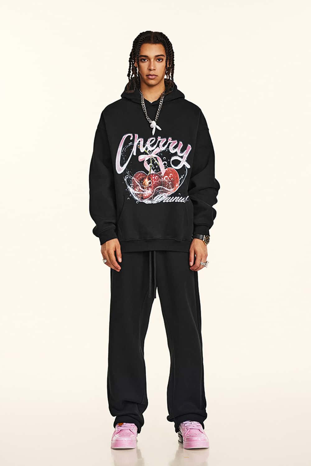 Cherry Graphic Pullover Hoodie (No Drawstring)