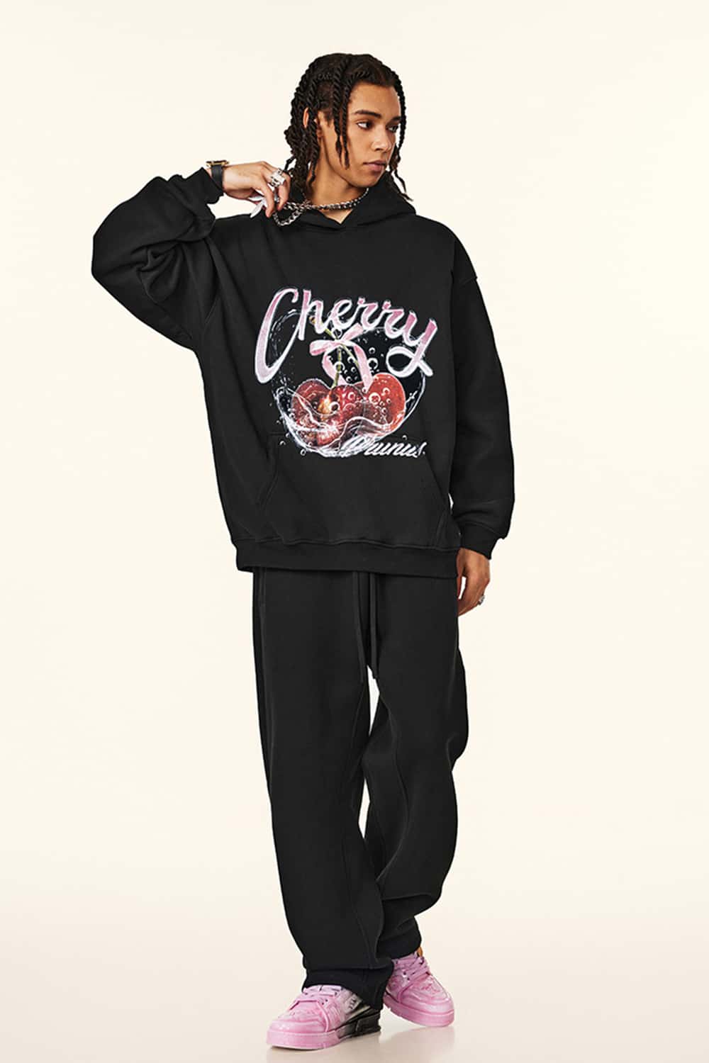 Cherry Graphic Pullover Hoodie (No Drawstring)