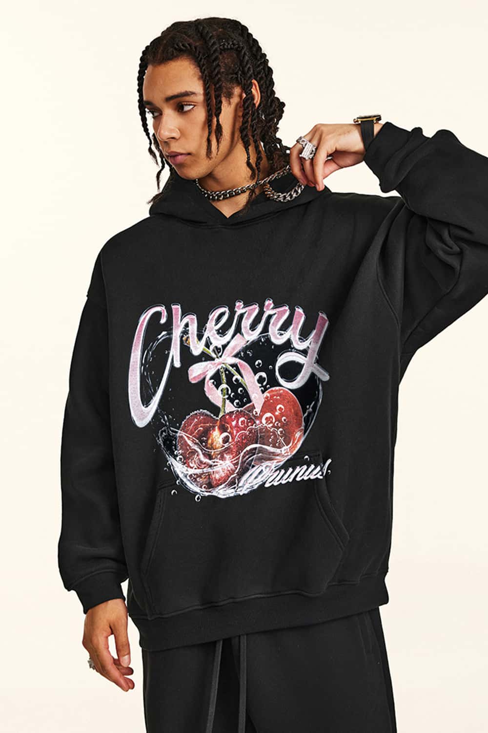 Cherry Graphic Pullover Hoodie (No Drawstring)