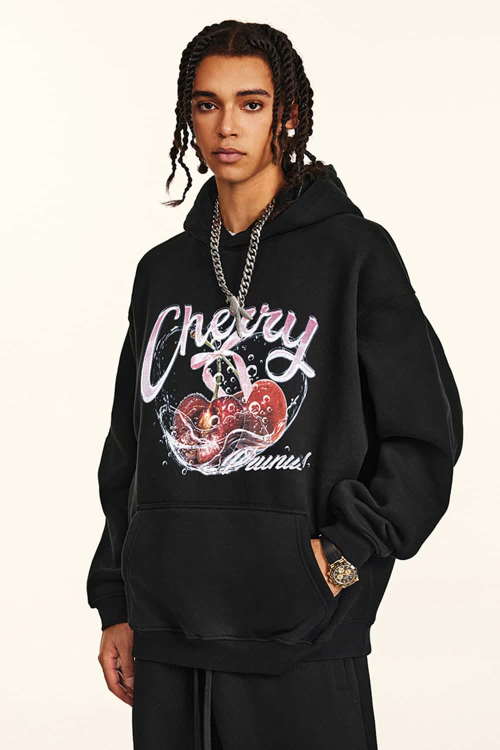 Cherry Graphic Pullover Hoodie (No Drawstring)