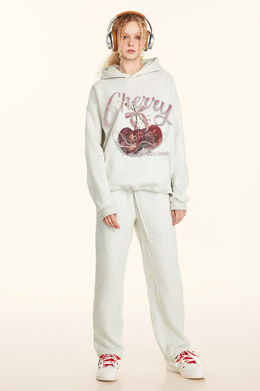 Cherry Graphic Pullover Hoodie (No Drawstring)