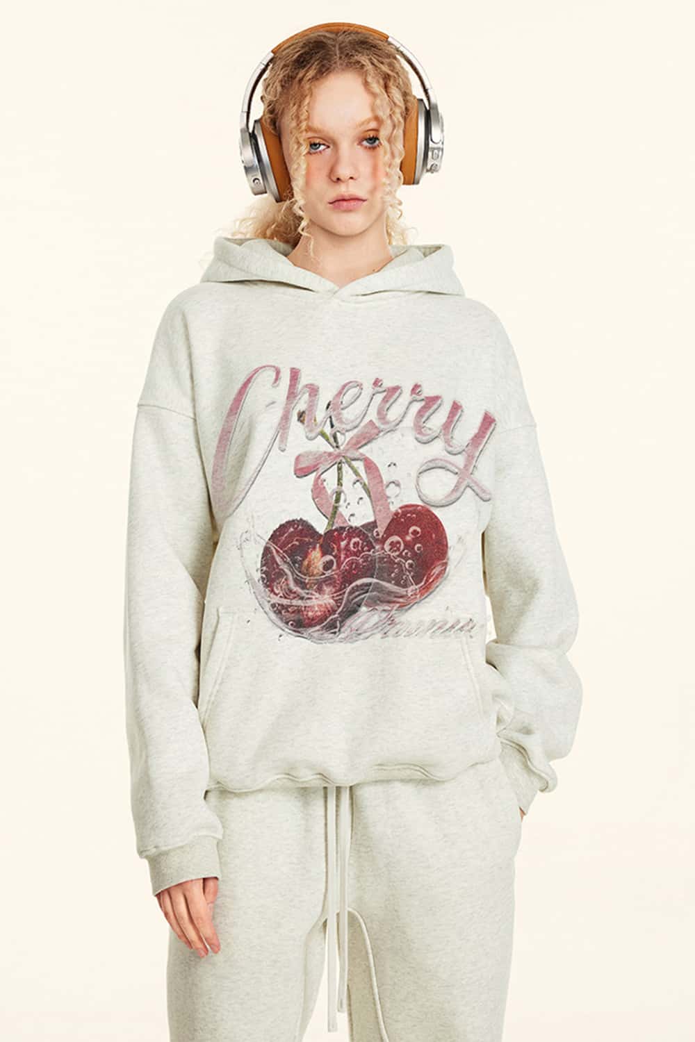 Cherry Graphic Pullover Hoodie (No Drawstring)