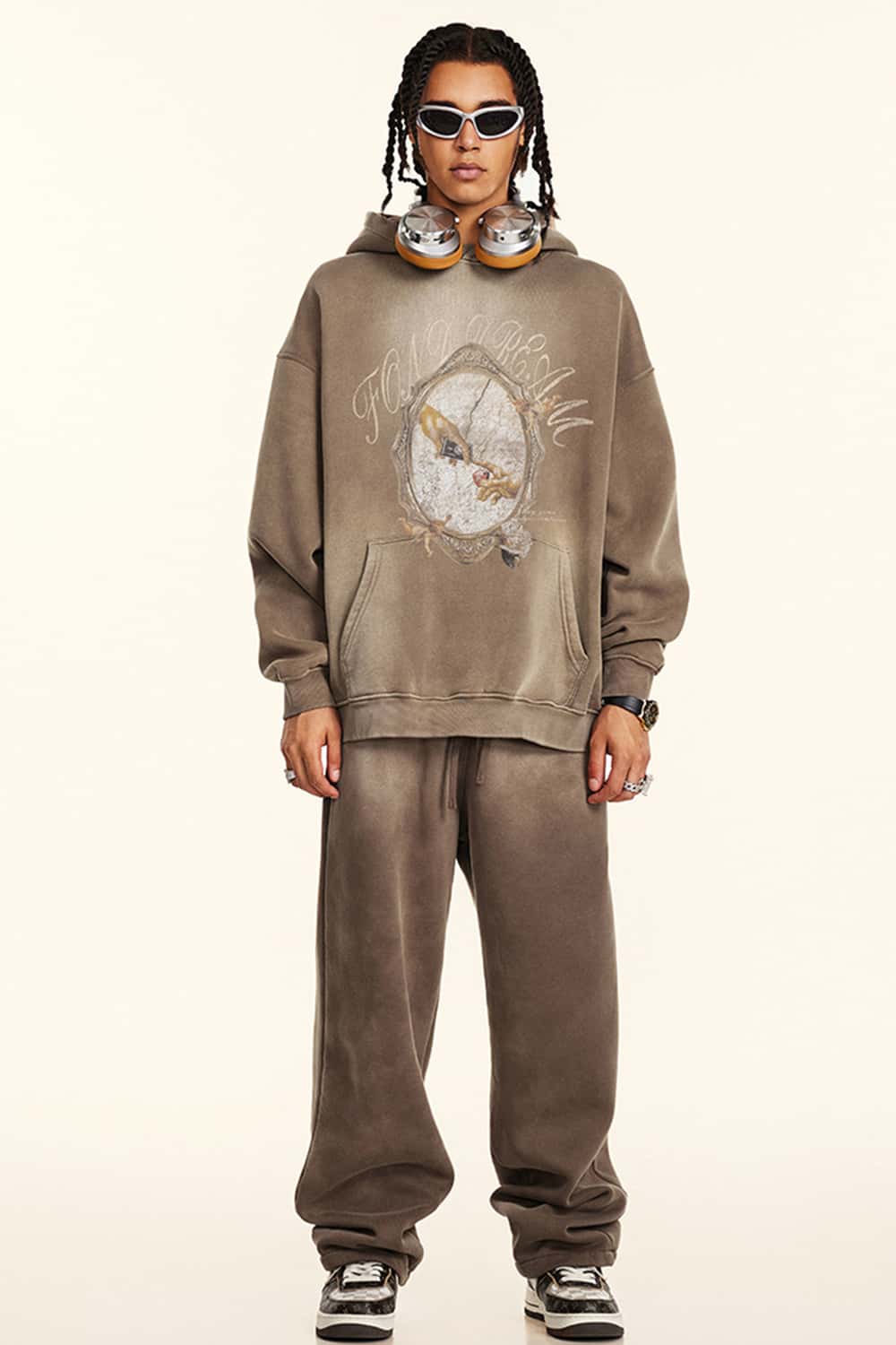 Fleece-Lined Heavy Washed Vintage Graphic Hoodie