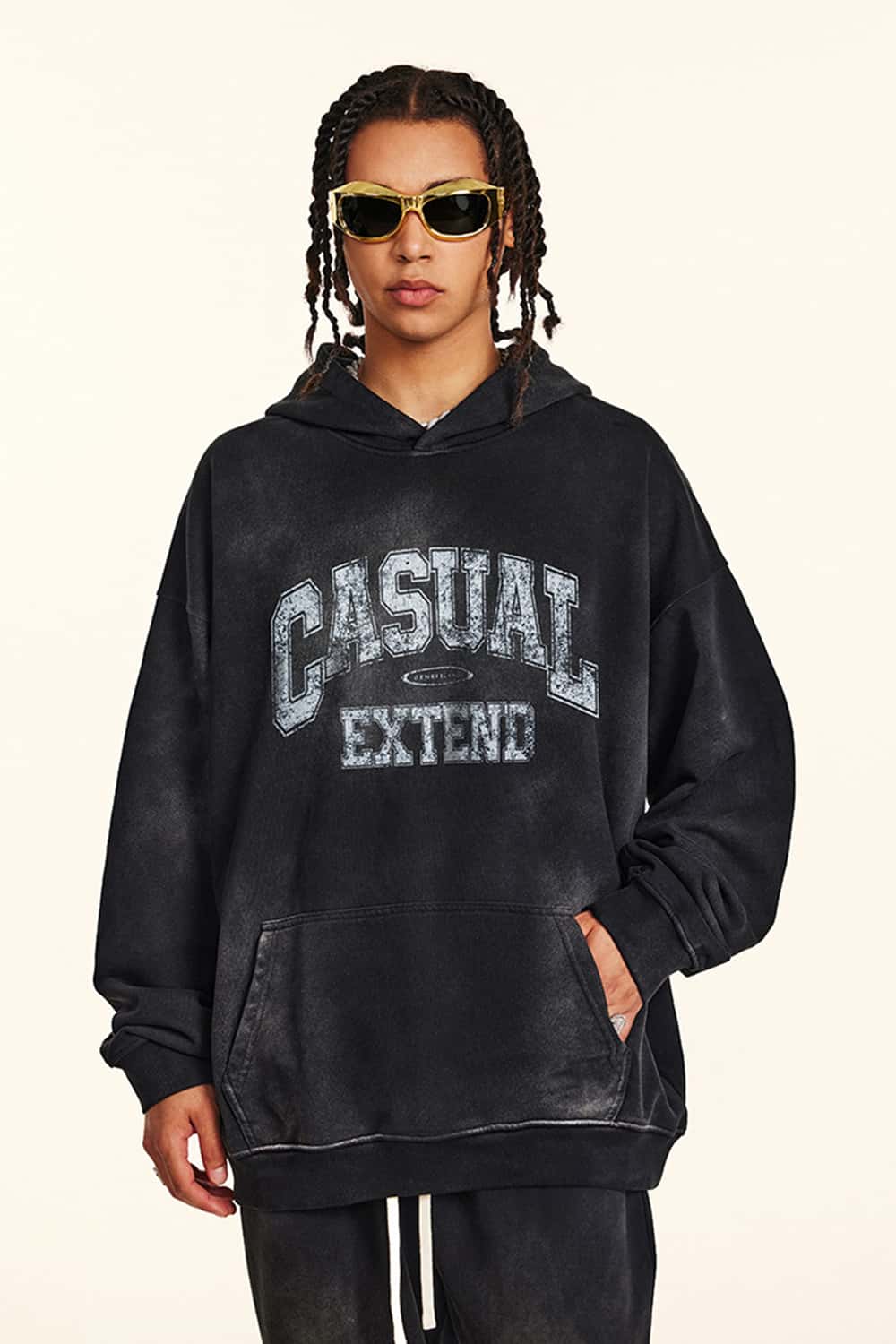 Vintage Washed Distressed Long Sleeve Hoodie