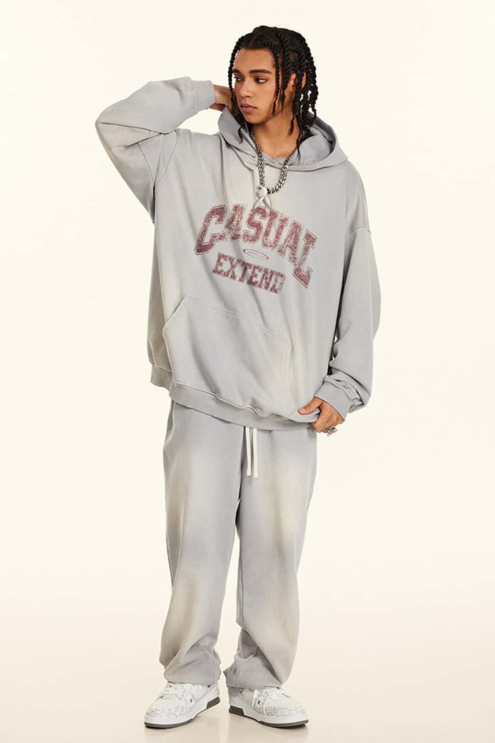 Vintage Washed Distressed Long Sleeve Hoodie