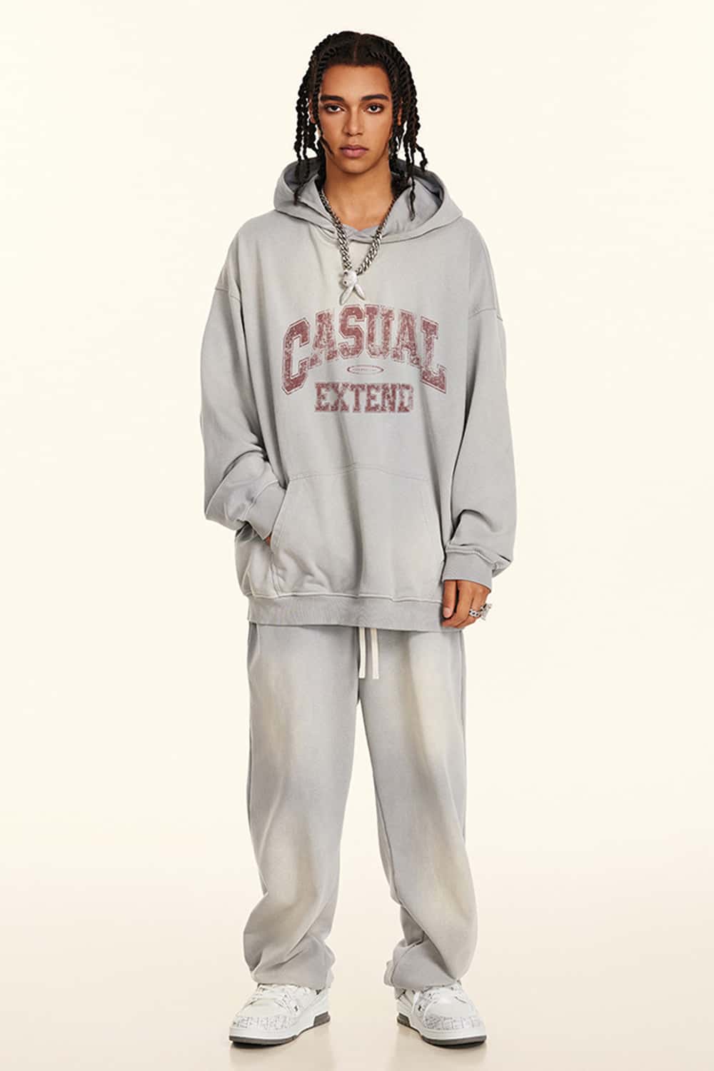 Vintage Washed Distressed Long Sleeve Hoodie