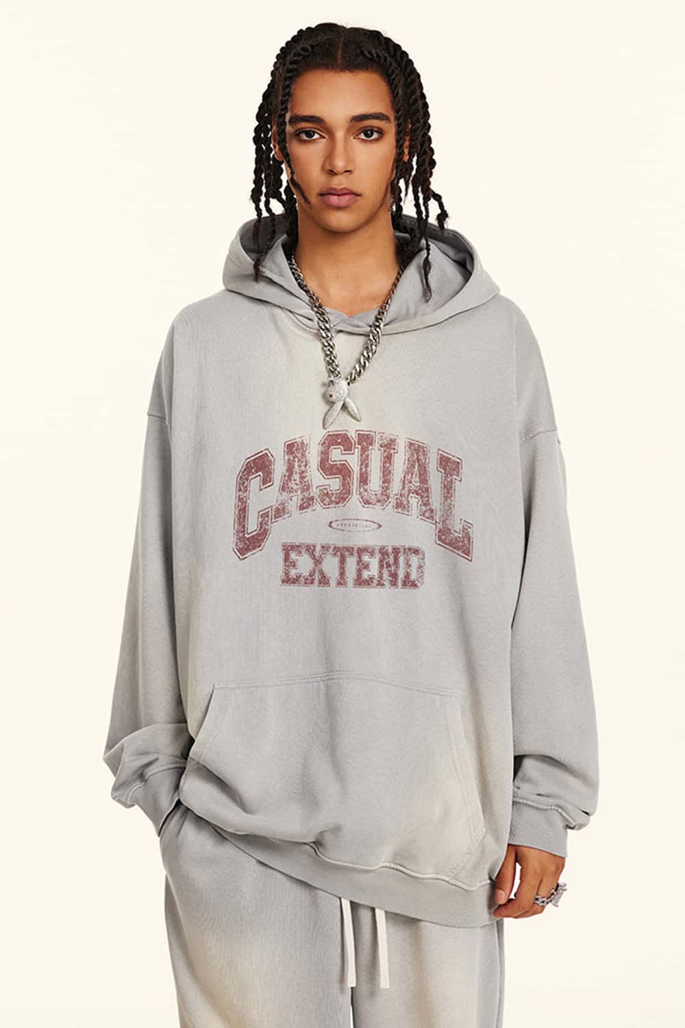 Vintage Washed Distressed Long Sleeve Hoodie