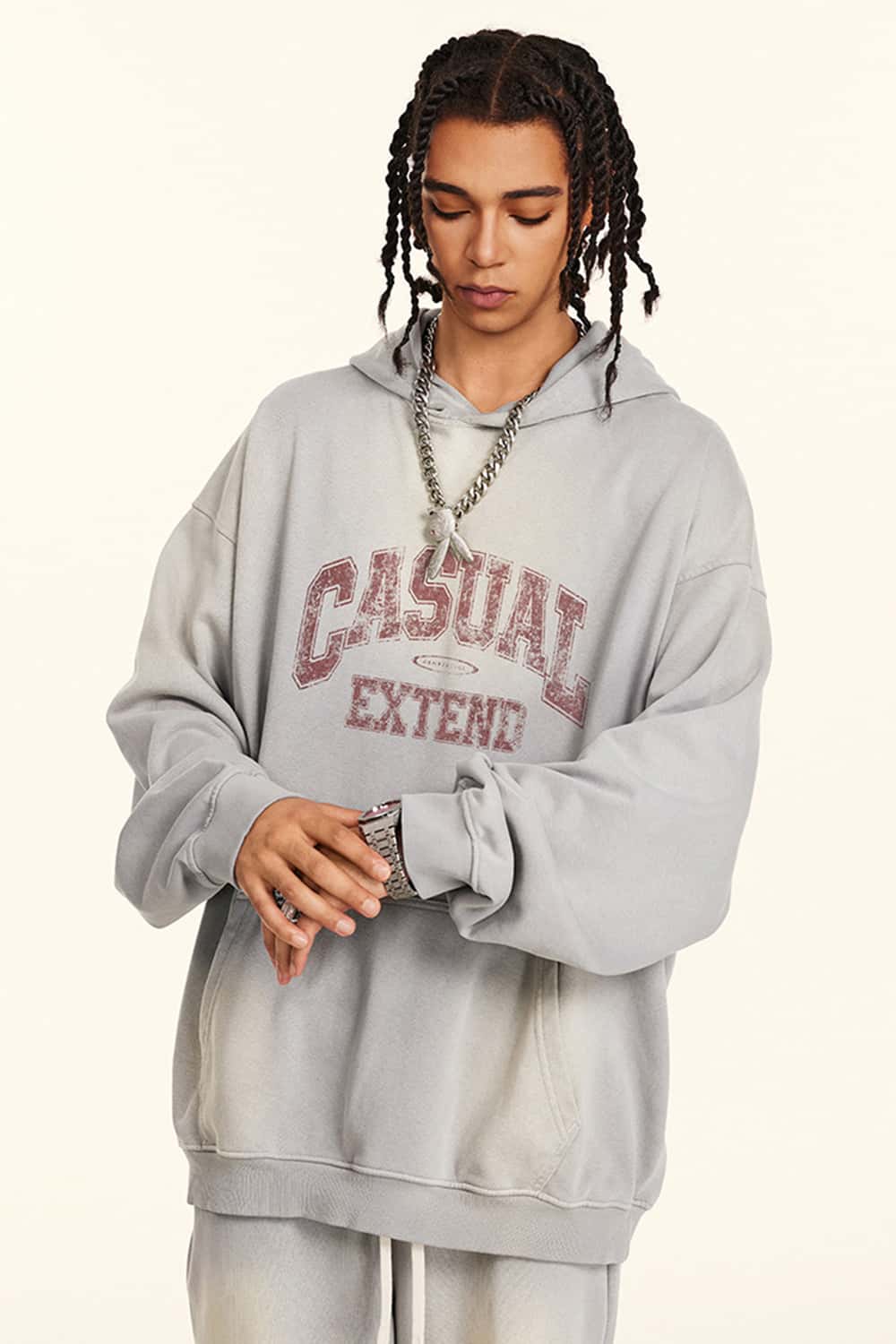 Vintage Washed Distressed Long Sleeve Hoodie