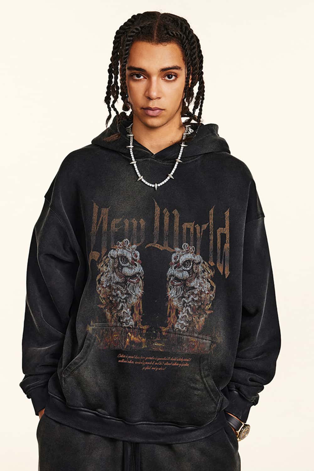 Heavyweight Vintage Lion Dance Graphic Hoodie