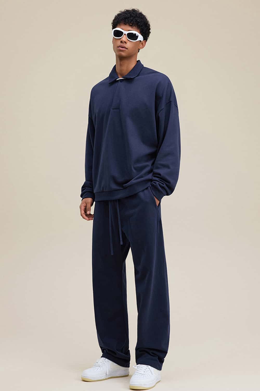 Solid Color Polo Collar Sweatshirt Pullover