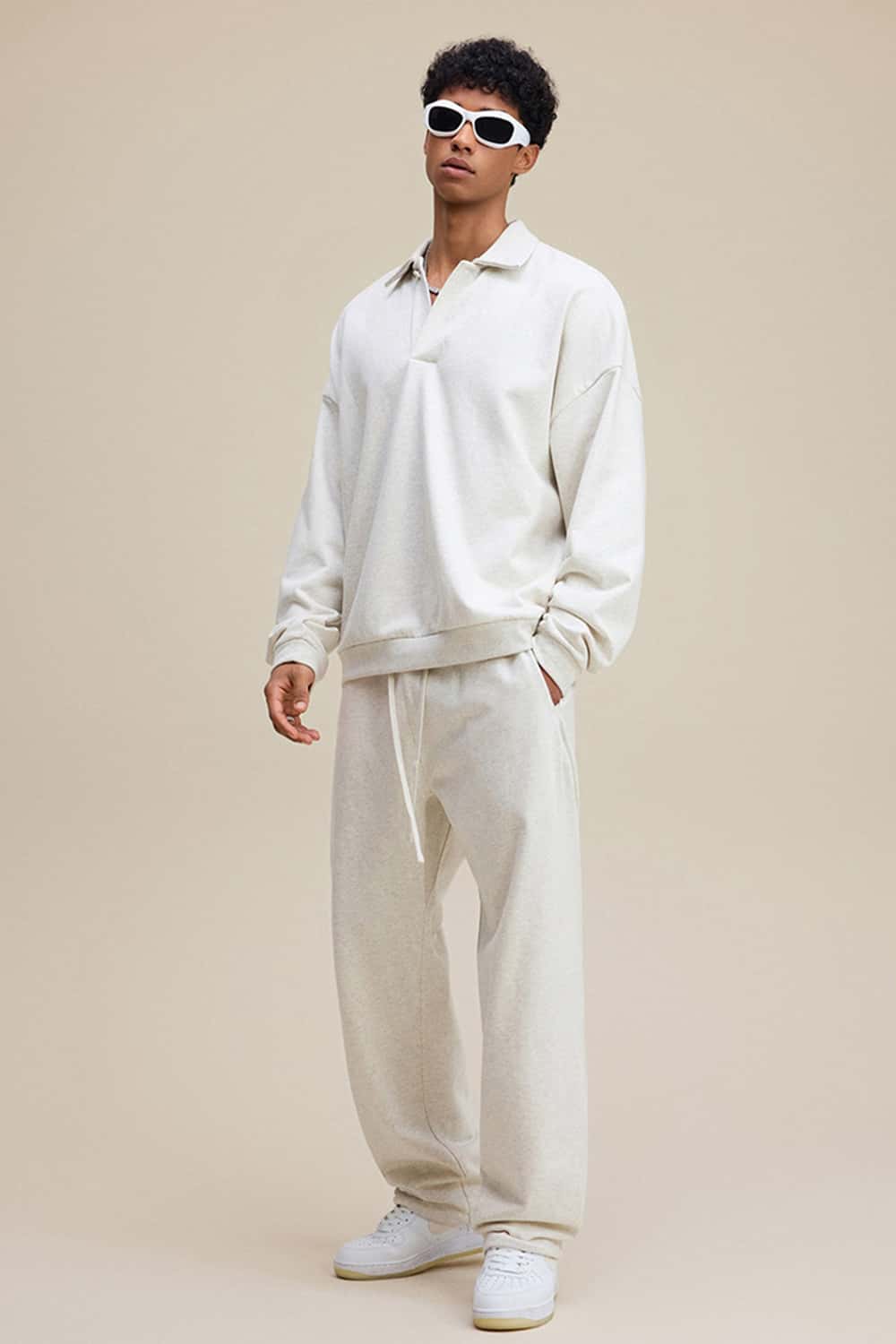 Solid Color Polo Collar Sweatshirt Pullover