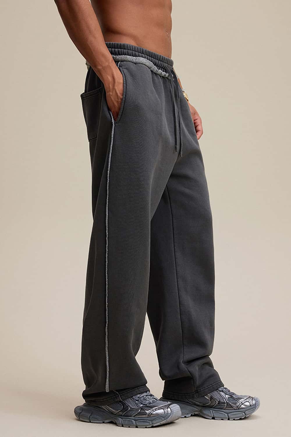 Washed Heavyweight Raw Edge Fleece Straight-Leg Pants