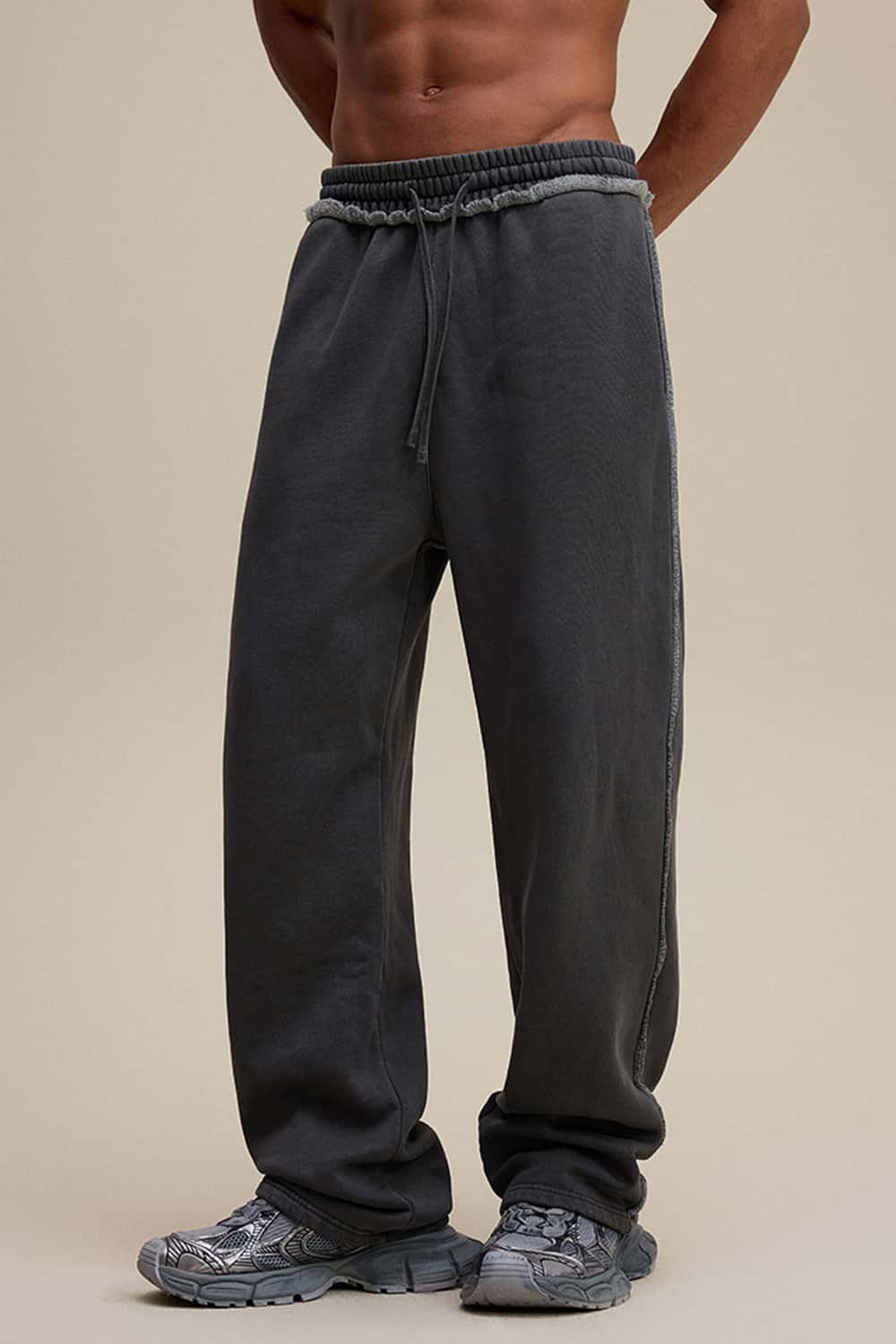 Washed Heavyweight Raw Edge Fleece Straight-Leg Pants