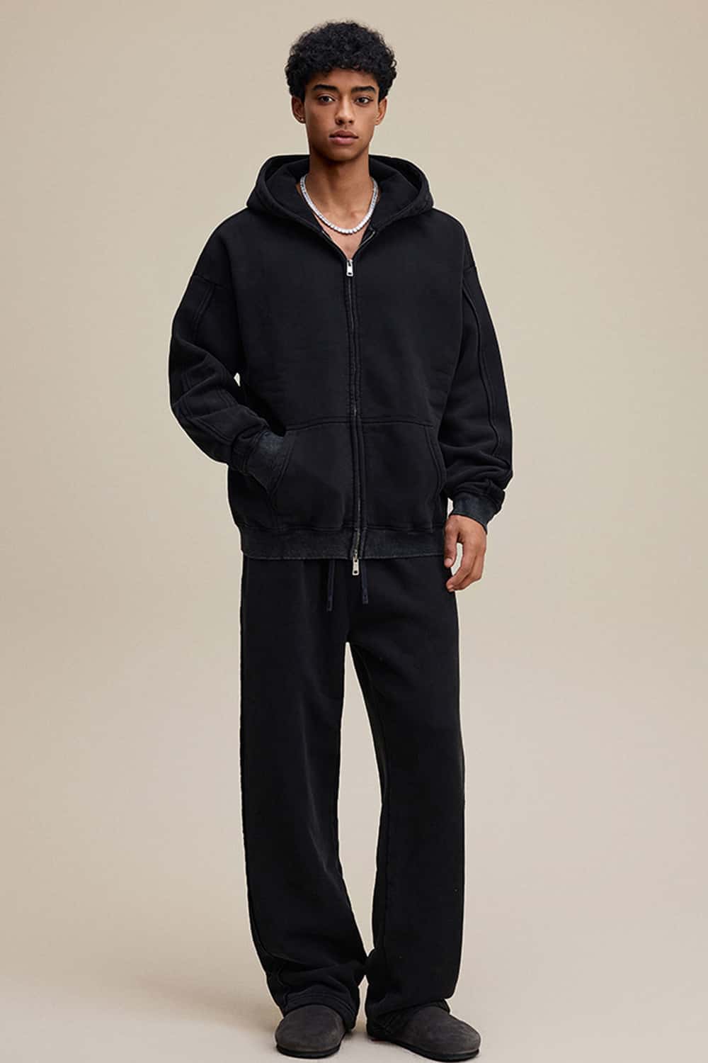 Washed Heavyweight Raw Edge Fleece Straight-Leg Pants