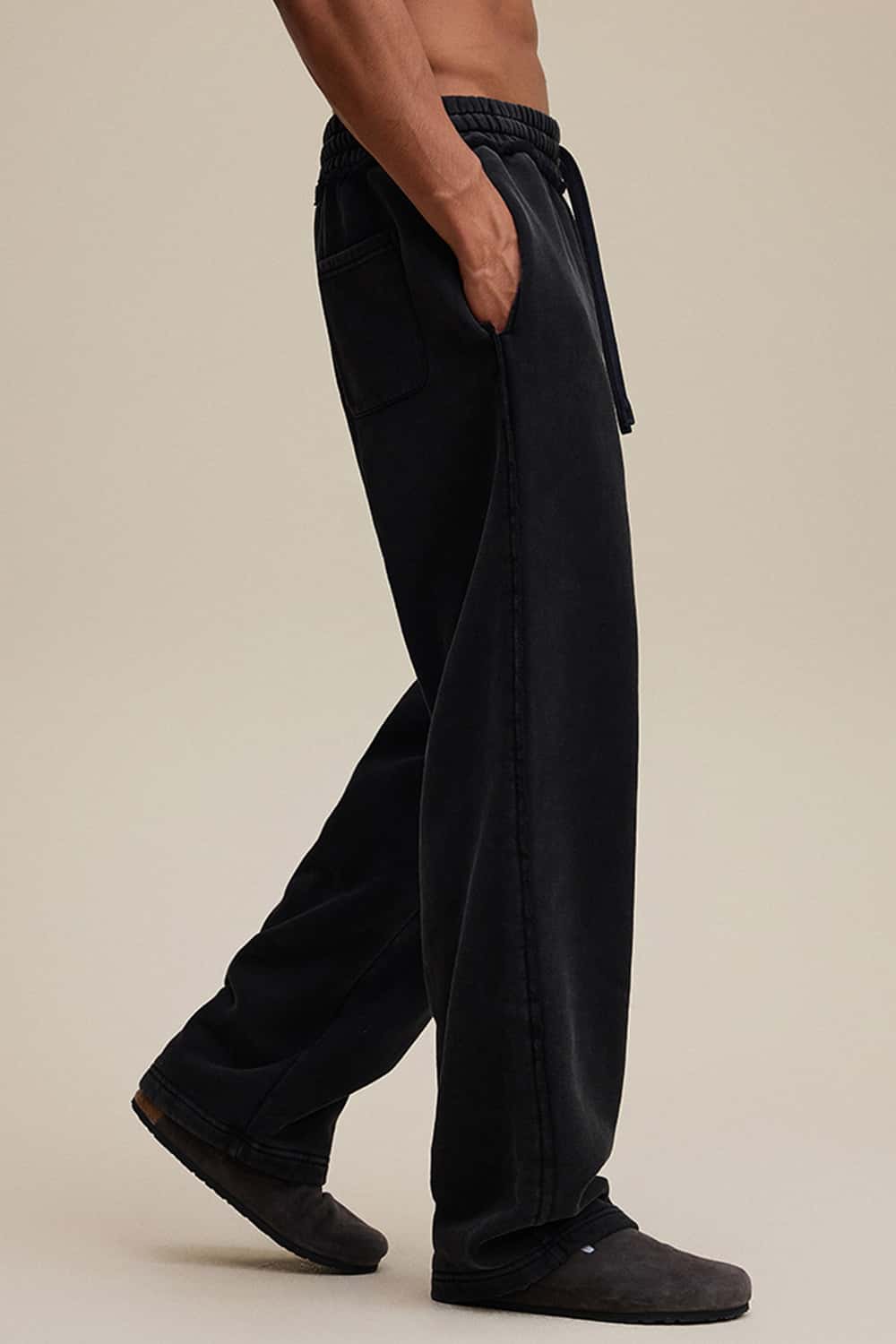 Washed Heavyweight Raw Edge Fleece Straight-Leg Pants