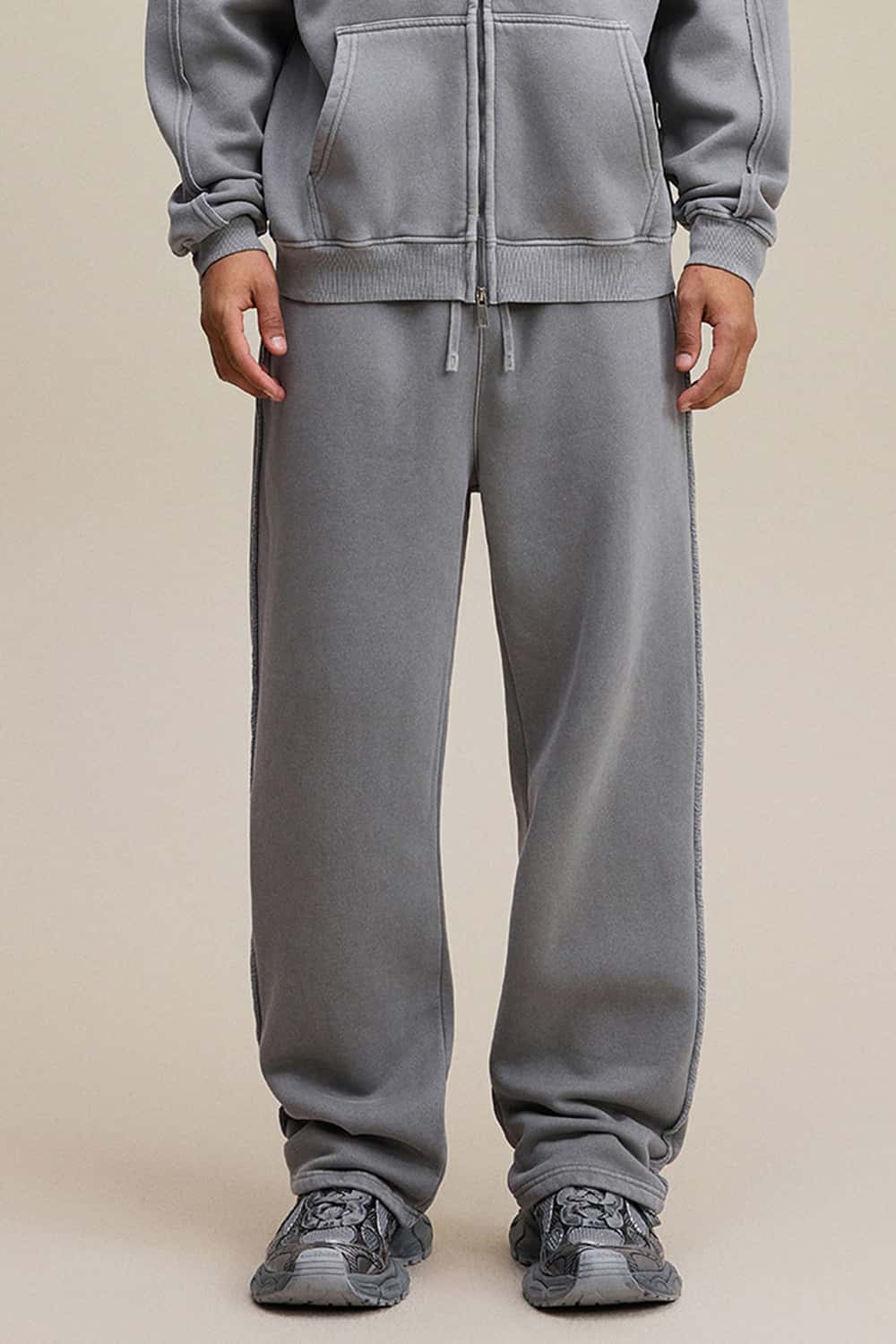 Washed Heavyweight Raw Edge Fleece Straight-Leg Pants