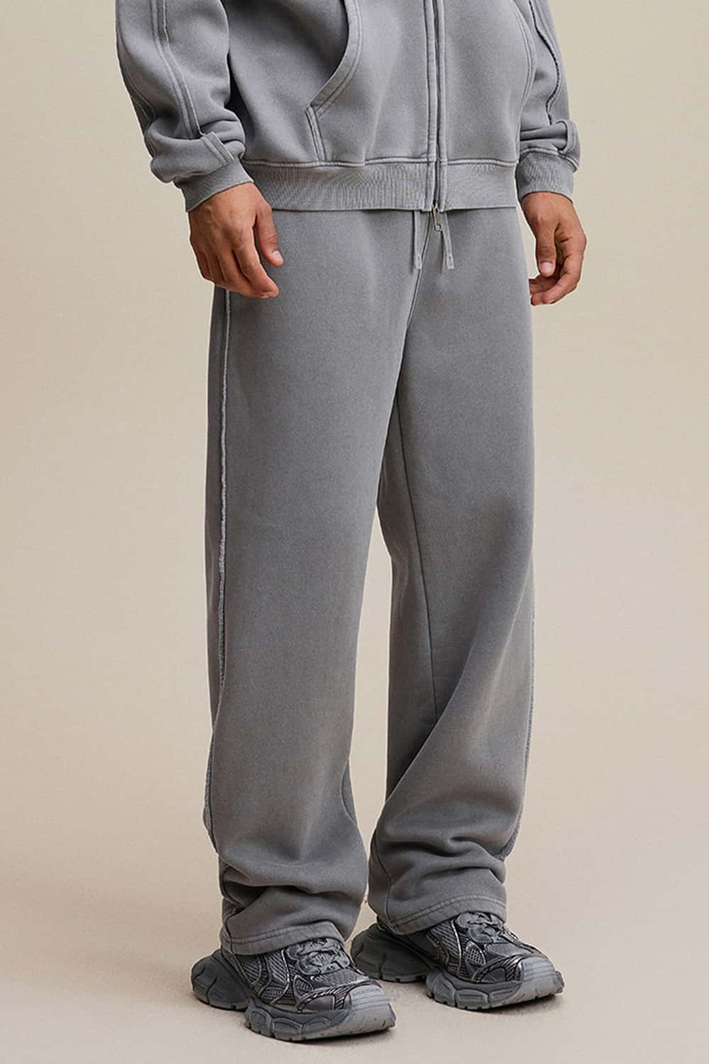 Washed Heavyweight Raw Edge Fleece Straight-Leg Pants