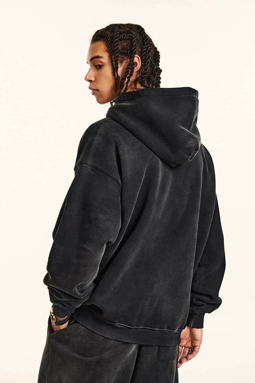 "Dark Knight" Washed Black Graphic Hoodie