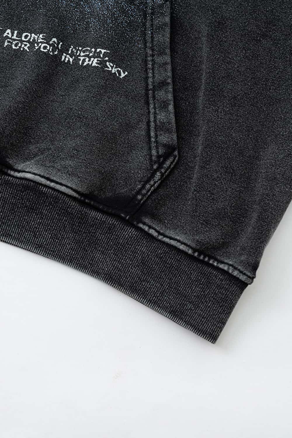 Fleece-Lined Thick Washed Black Hoodie with Kangaroo Pocket