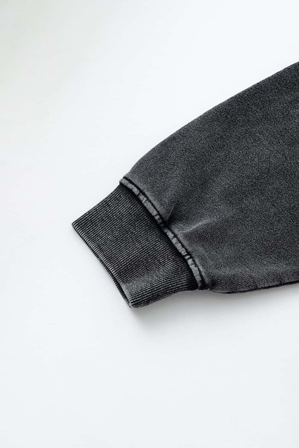 Fleece-Lined Thick Washed Black Hoodie with Kangaroo Pocket
