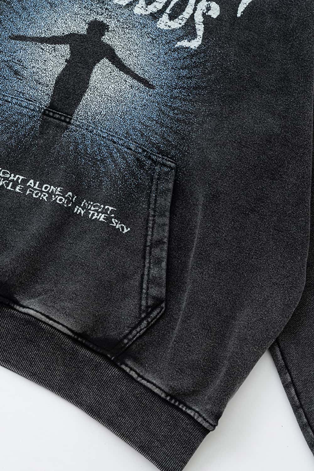 Fleece-Lined Thick Washed Black Hoodie with Kangaroo Pocket