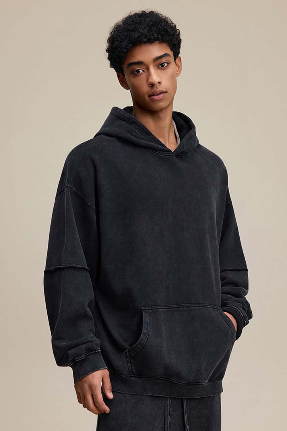 Heavyweight Vintage Two-Layer Washed Snow Fleece Hoodie