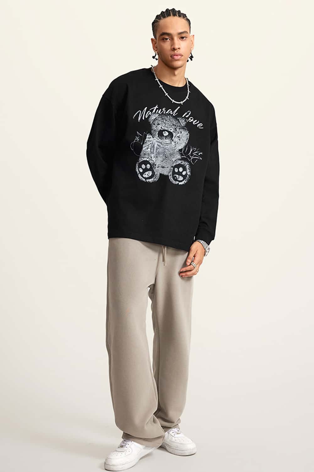 Lightweight Washed X-Ray Bear Graphic Long Sleeve Tee