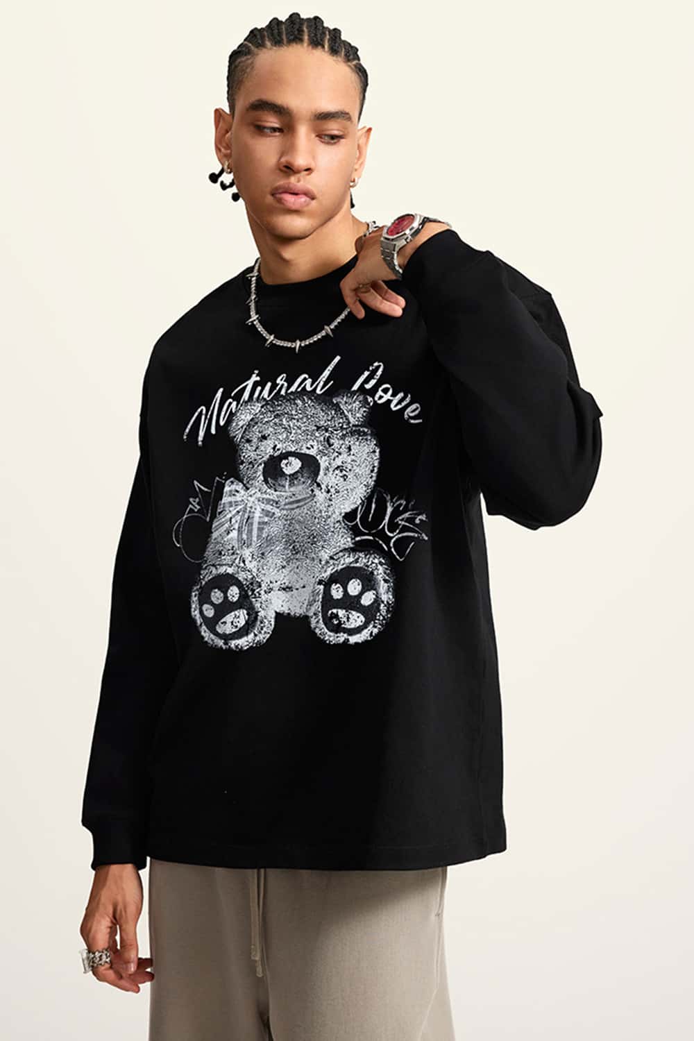 Lightweight Washed X-Ray Bear Graphic Long Sleeve Tee