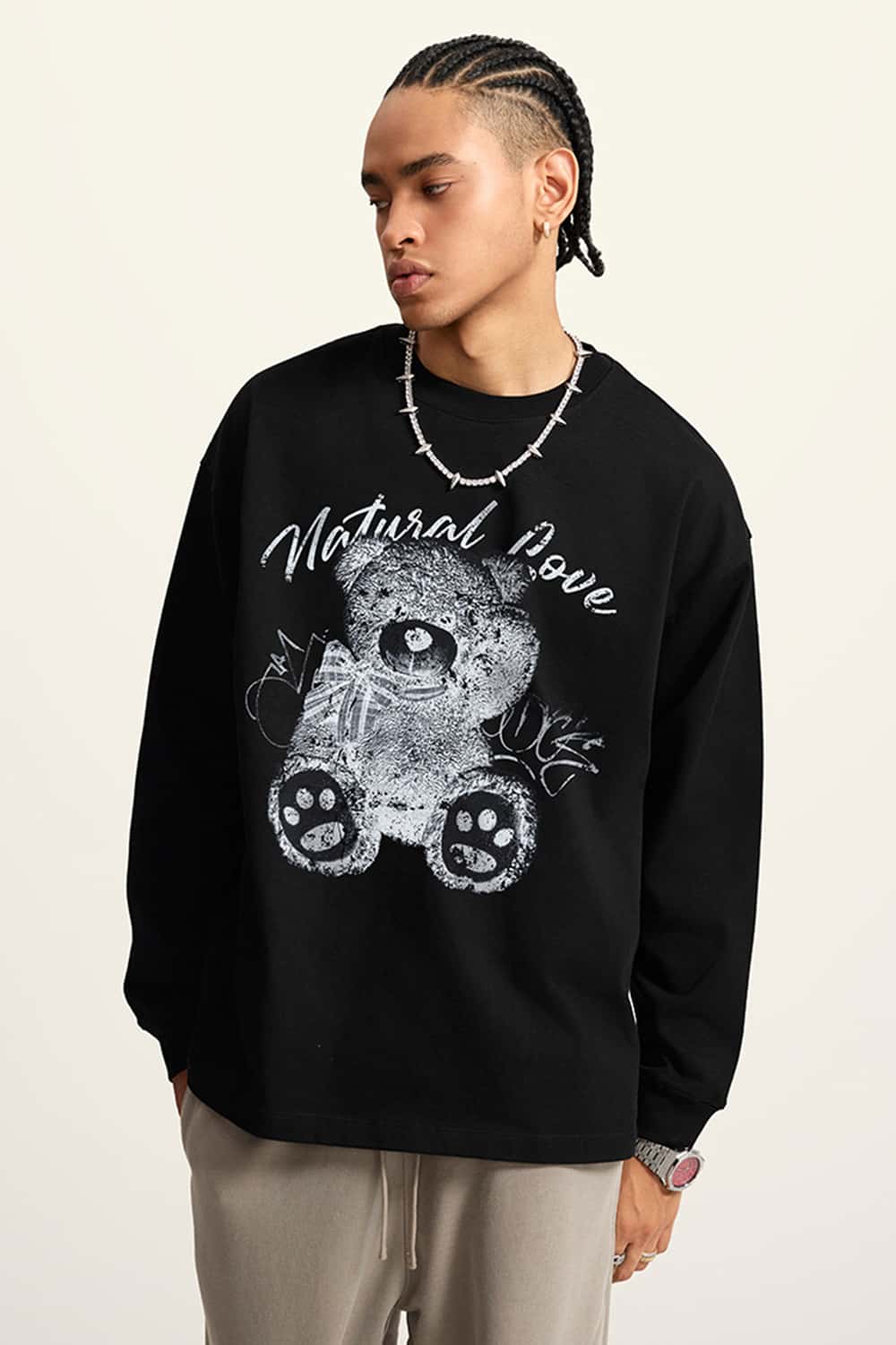 Lightweight Washed X-Ray Bear Graphic Long Sleeve Tee