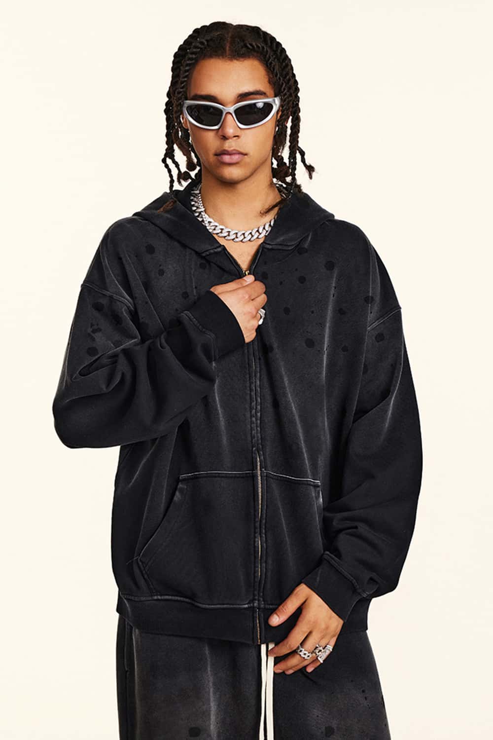 Heavyweight Zip-Up Washed Hoodie Jacket