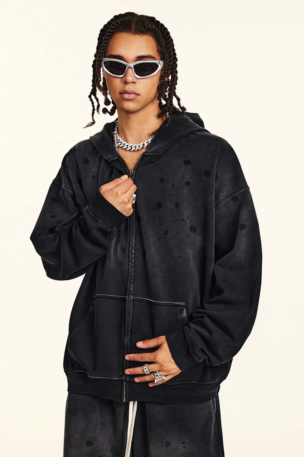 Heavyweight Zip-Up Washed Hoodie Jacket