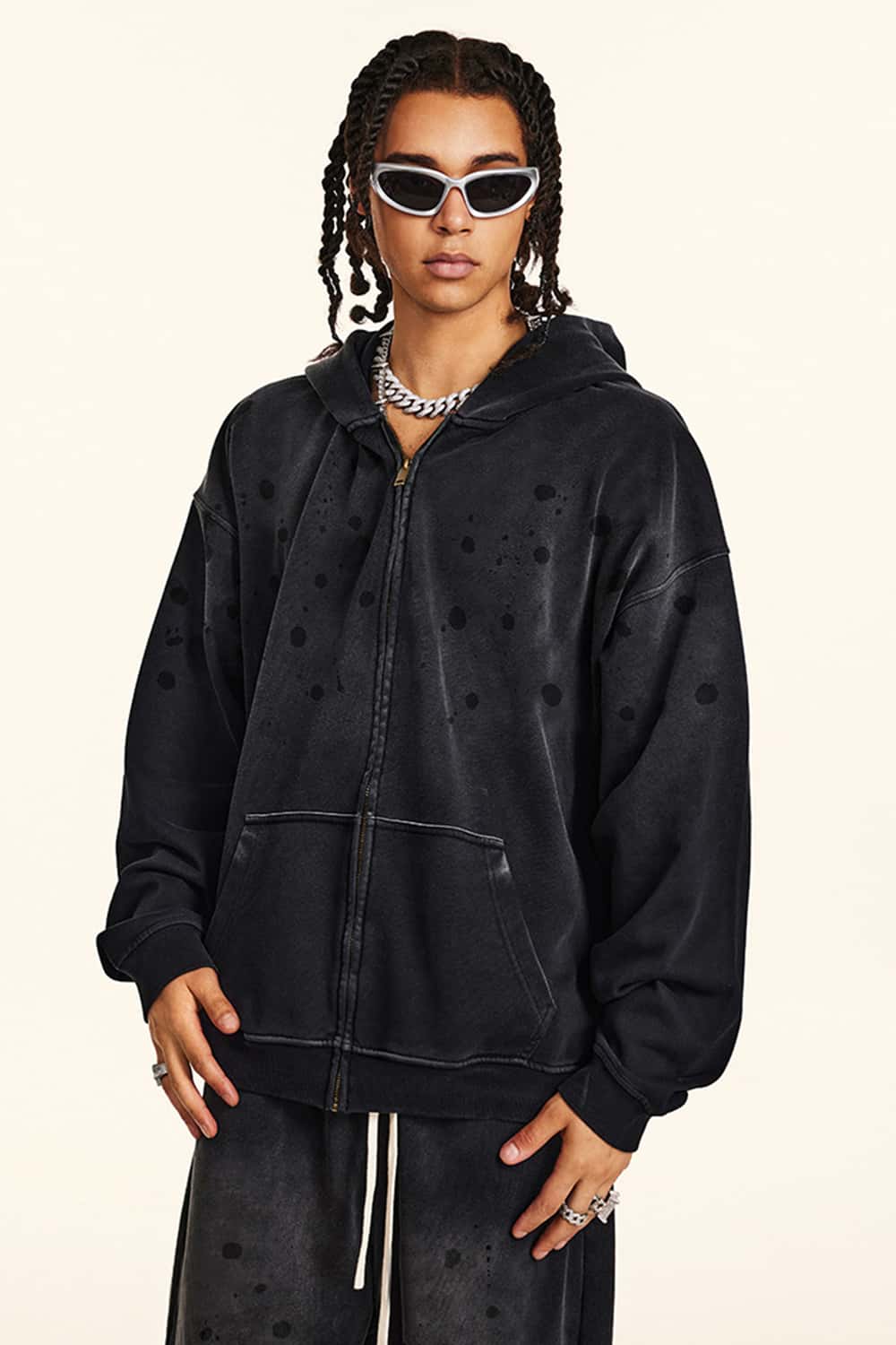 Heavyweight Zip-Up Washed Hoodie Jacket