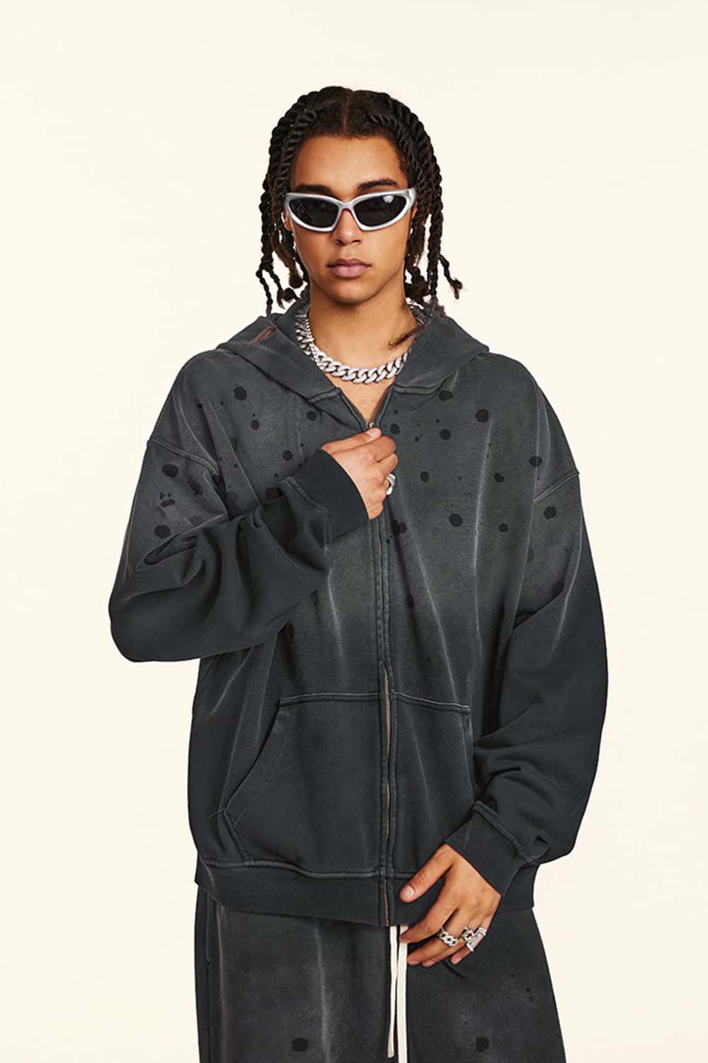 Heavyweight Zip-Up Washed Hoodie Jacket