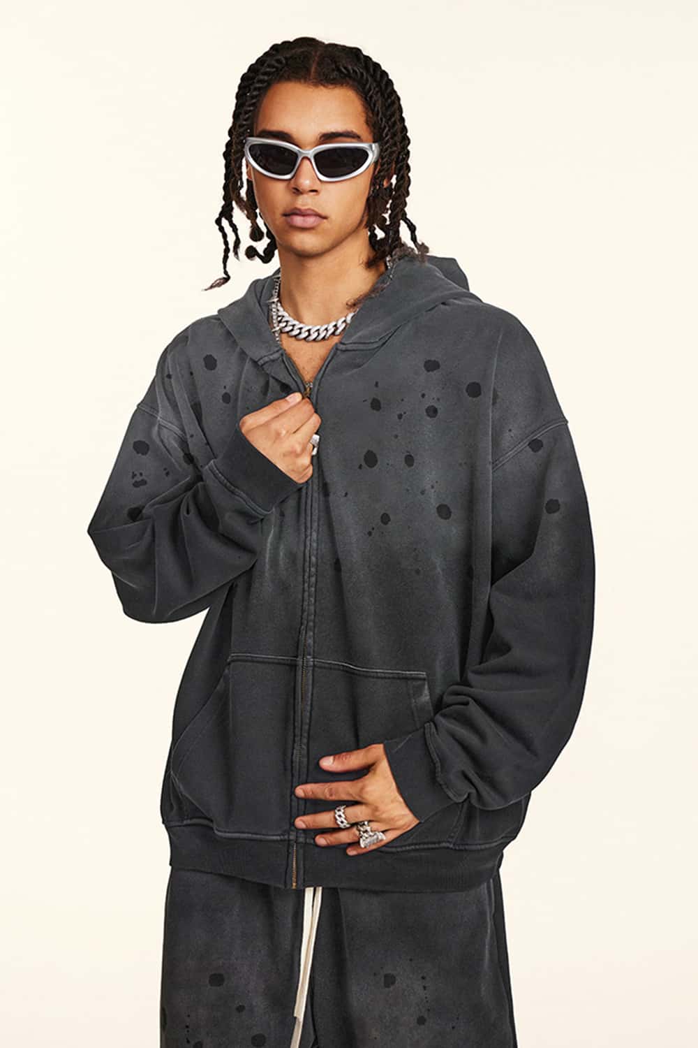 Heavyweight Zip-Up Washed Hoodie Jacket