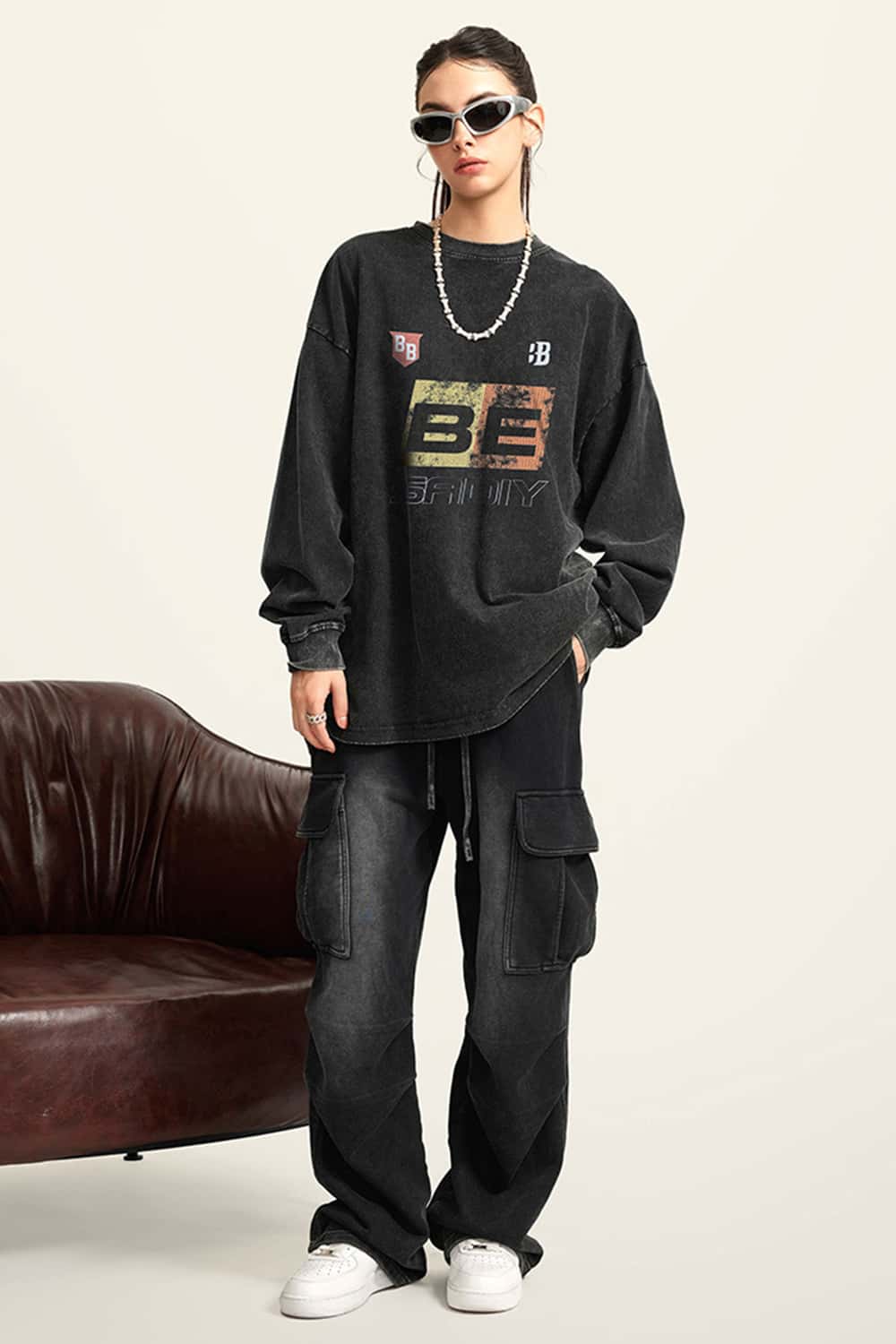 Washed Cotton Racing-Inspired Long Sleeve Tee