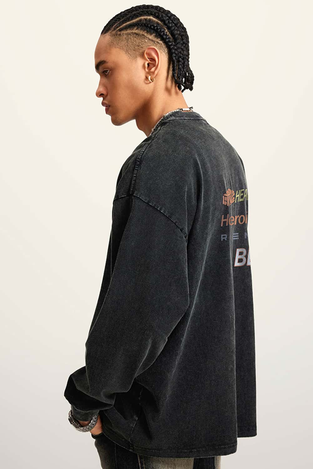 Washed Cotton Racing-Inspired Long Sleeve Tee