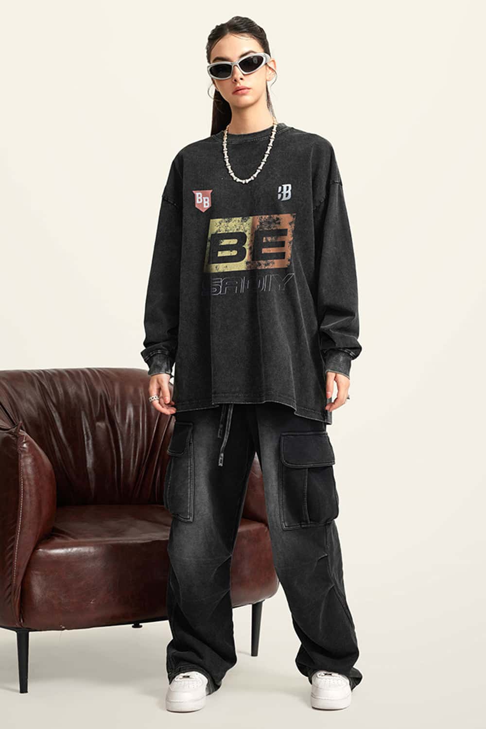 Washed Cotton Racing-Inspired Long Sleeve Tee